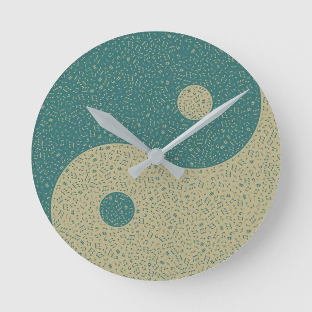 Yin Yang Tea Beige Music Notes Round Clock (Front)