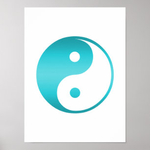 Yin Yang Teal Blue Illustration Template Poster