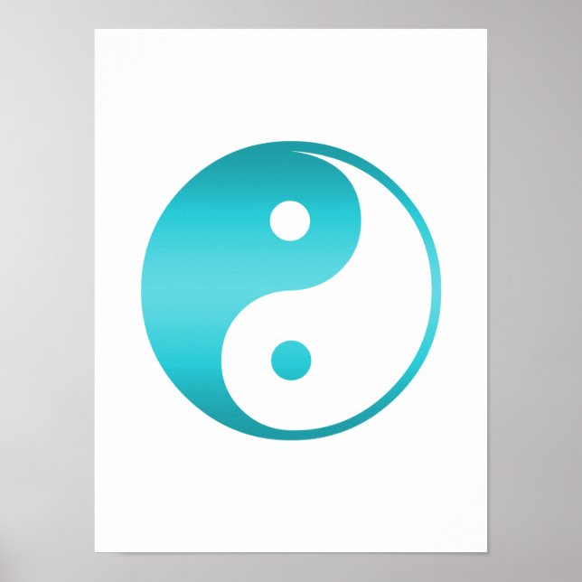Yin Yang Teal Blue Illustration Template Poster (Front)