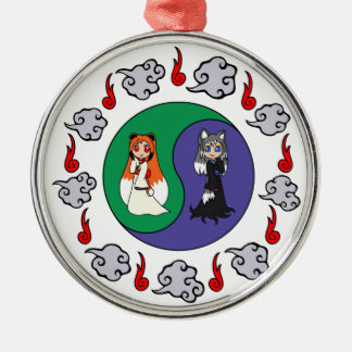 Yin & Yang The Cute Kitsune Sisters (Fox Girls) Metal Tree Decoration