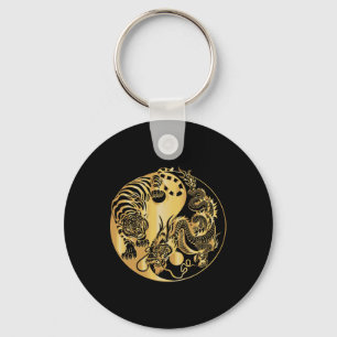 Yin Yang Tiger Dragon Gold Key Ring