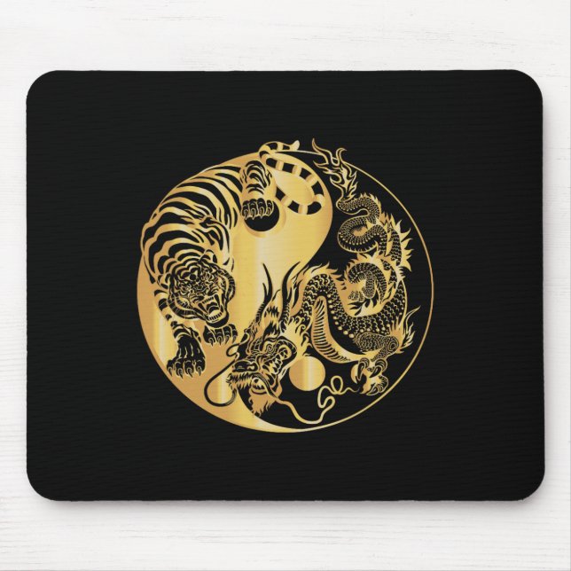 Yin Yang Tiger Dragon Gold  Mouse Mat (Front)