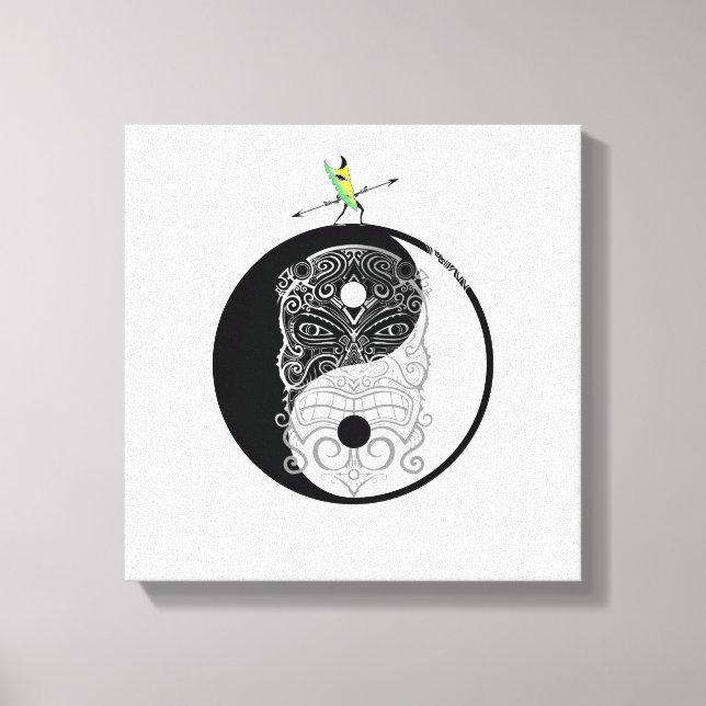 Yin Yang Tiki Warrior Mask Canvas Print (Front)