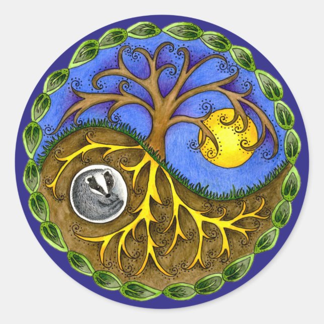 Yin & Yang Tree and Badger Classic Round Sticker (Front)