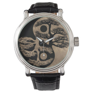 Yin Yang Tree Black and Gold Watch