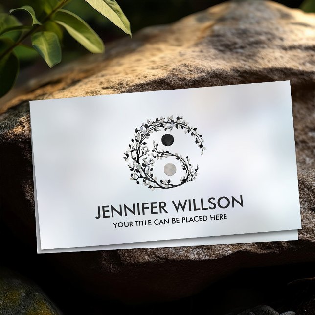 Yin Yang Tree Branch Pearl and Black Marble Business Card (Creator Uploaded)