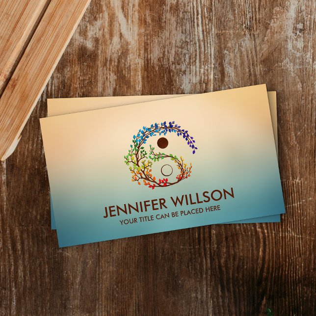 Yin Yang Tree Branch Rainbow leaves Business Card (Creator Uploaded)