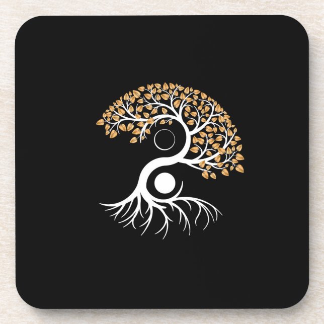 Yin Yang Tree - Golden Leaves Coaster (Front)
