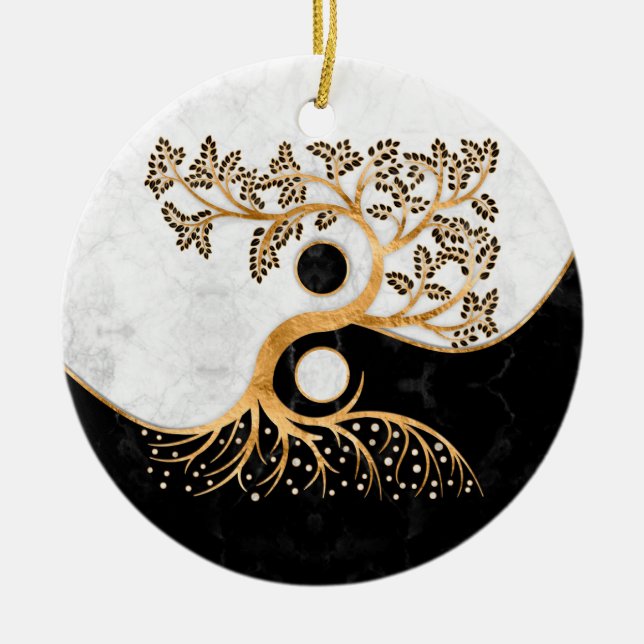 Yin Yang Tree - Marbles and Gold Ceramic Tree Decoration (Front)