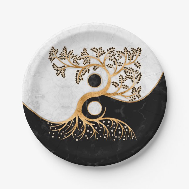 Yin Yang Tree - Marbles and Gold Paper Plate (Front)
