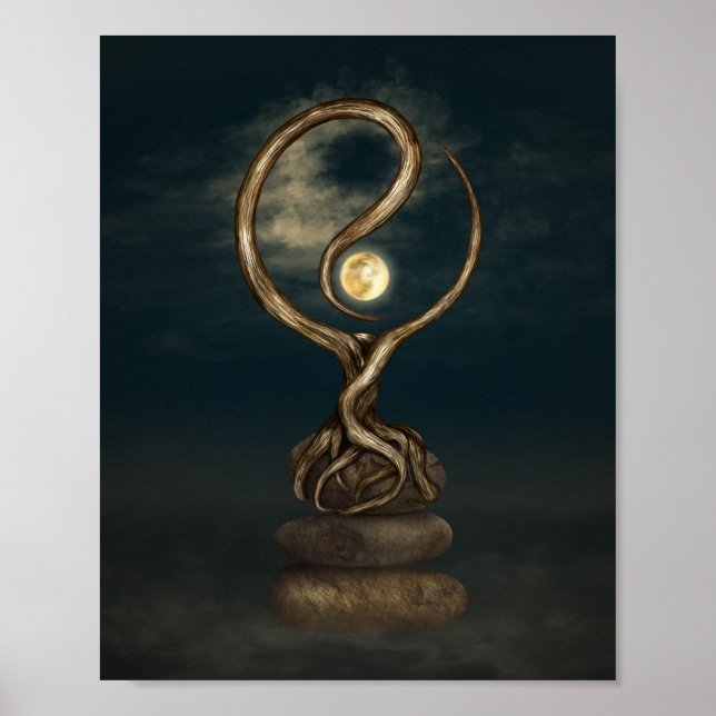 Yin Yang Tree Moonlight Zen Poster (Front)