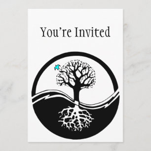 Yin Yang Tree Of Life Black & White Invitation
