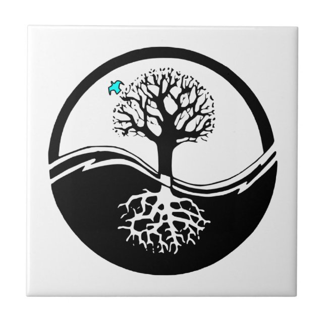 Yin Yang Tree Of Life Black & White Tile (Front)