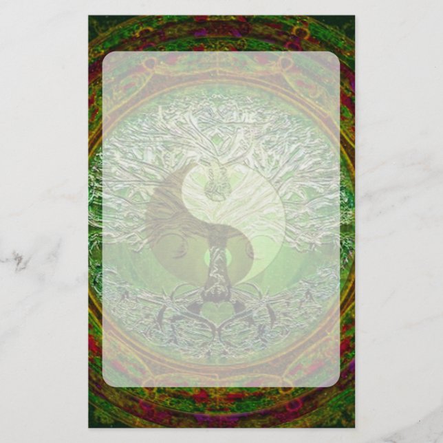 Yin Yang Tree of Life Green Stationery (Front)