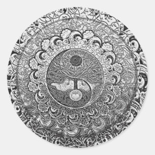 Yin Yang Tree of Life in Silver and Chrome Classic Round Sticker