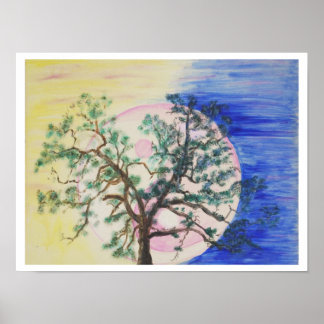 Yin yang tree poster, moon, original design poster