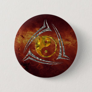 Yin & Yang / Tribal - gold silver 6 Cm Round Badge