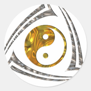 Yin & Yang / Tribal - gold silver Classic Round Sticker