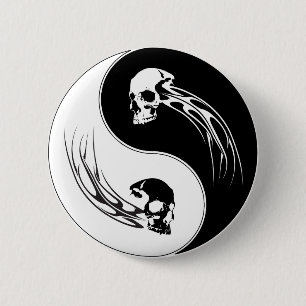 Yin Yang Tribal Skull 6 Cm Round Badge