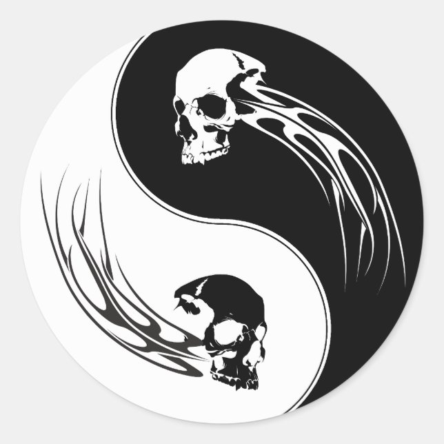 Yin Yang Tribal Skull Classic Round Sticker (Front)