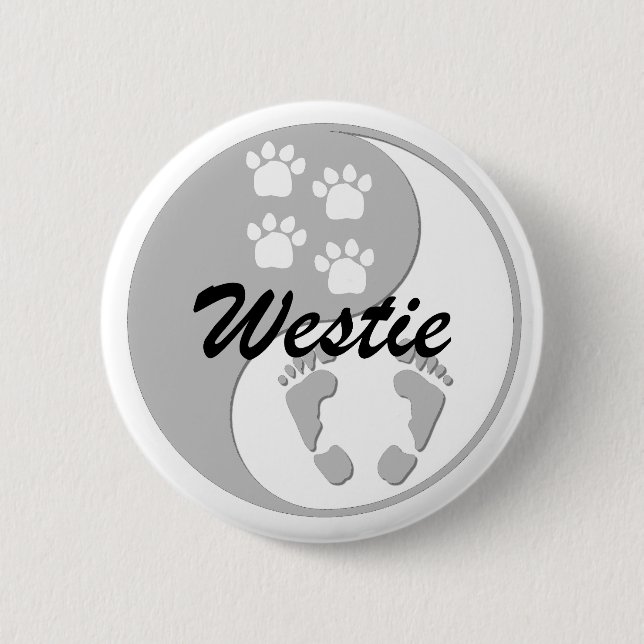 yin yang westie 6 cm round badge (Front)