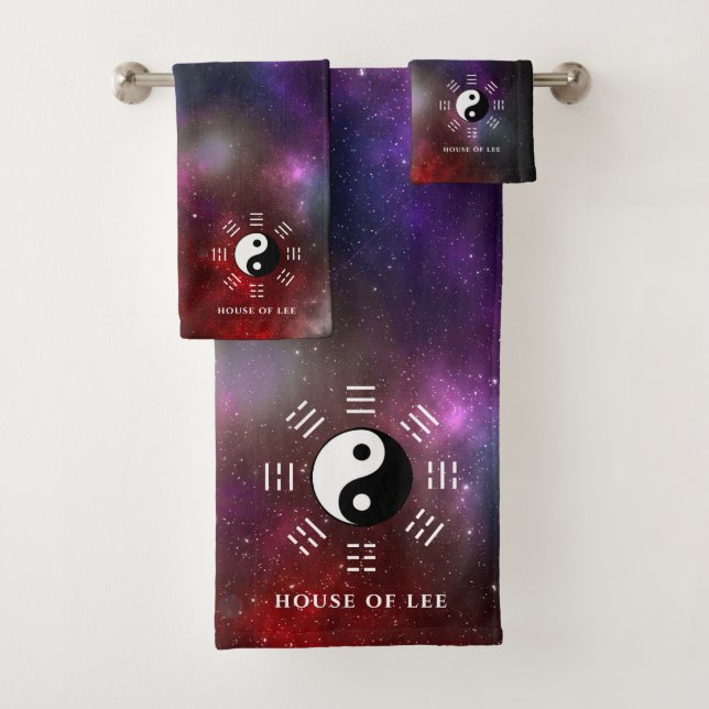 Yin Yang with Bagua Trigram Symbols I-Ching Bath Towel Set (Insitu)