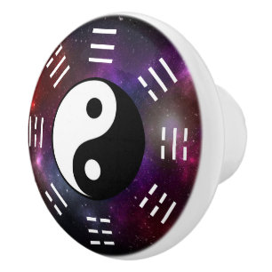 Yin Yang with Bagua Trigram Symbols I-Ching Cerami Ceramic Knob