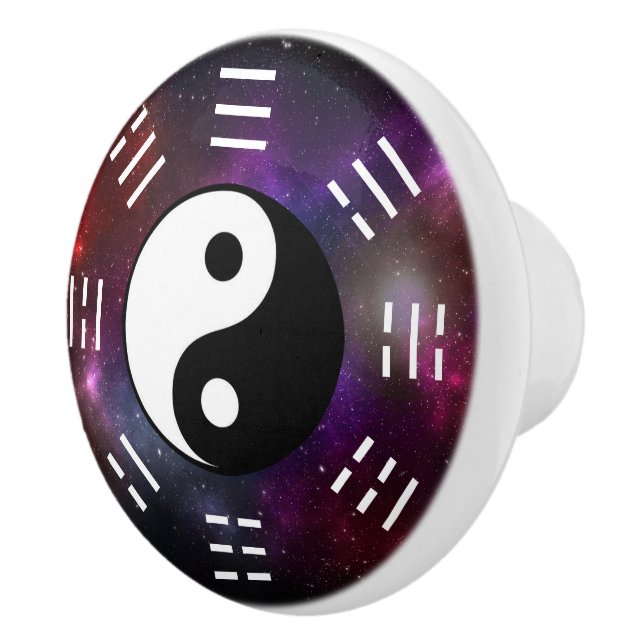 Yin Yang with Bagua Trigram Symbols I-Ching Cerami Ceramic Knob (Right)