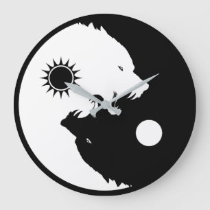 Yin Yang Wolves Large Clock