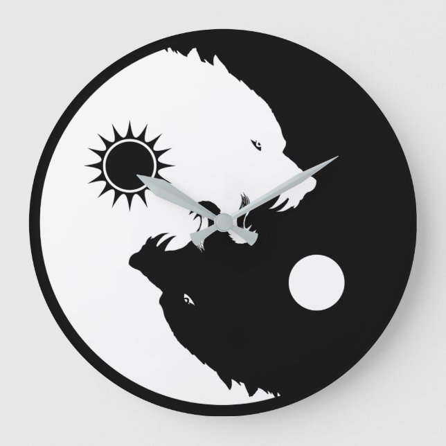 Yin Yang Wolves Large Clock (Front)