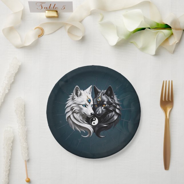 Yin Yang Wolves.  Paper Plate (Wedding)