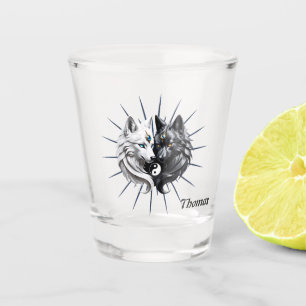 Yin Yang Wolves.  Shot Glass