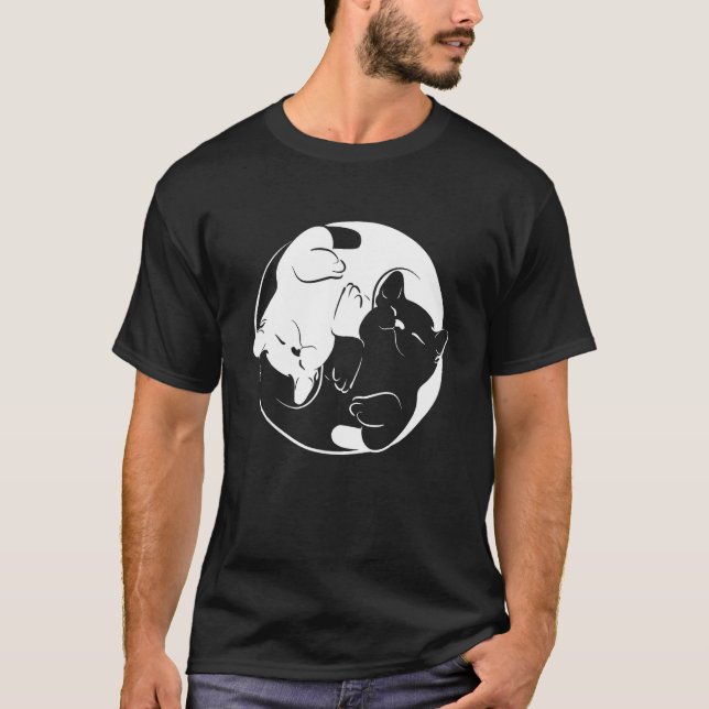Yin Yang Yoga Zen Cats  - Yoga Cat T-Shirt (Front)