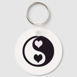 Ying and Yang Black and White Hearts Key Ring