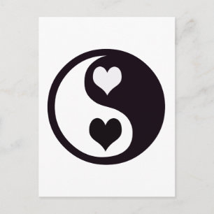 Ying and Yang Black and White Hearts Postcard