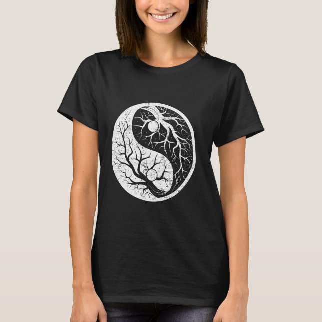 Ying and Yang Trees China Symbols Chinese Characte T-Shirt (Front)