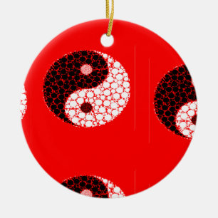 Ying yang circles on red ceramic tree decoration