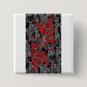 Ying Yang Dragon oin Red - Chinese New Year 15 Cm Square Badge