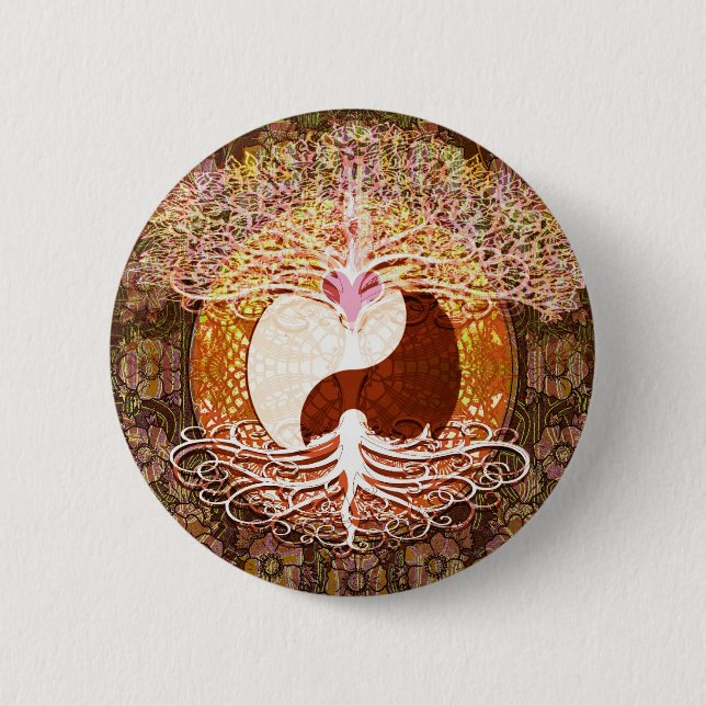 Ying Yang Heart Tree of Life 6 Cm Round Badge (Front)