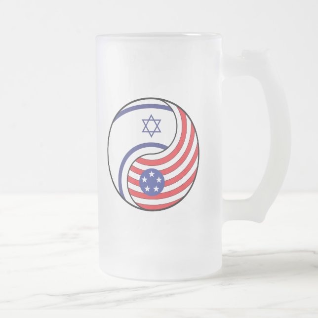 Ying Yang Israel America Frosted Glass Beer Mug (Right)