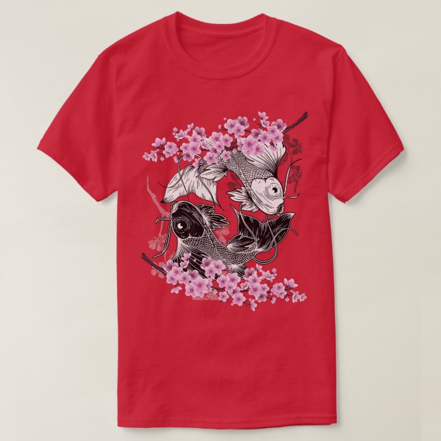Ying Yang Koi Fish Sakura Cherry Blossom Floral Sp T-Shirt (Design Front)