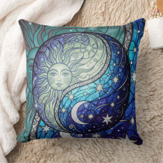 ying yang moon and sun throw pillow