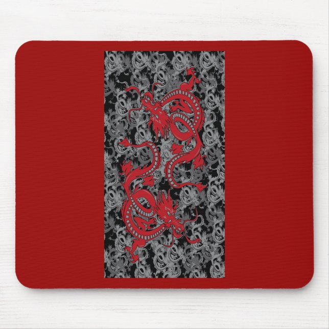 Ying Yang Red Dragons Mouse Mat (Front)
