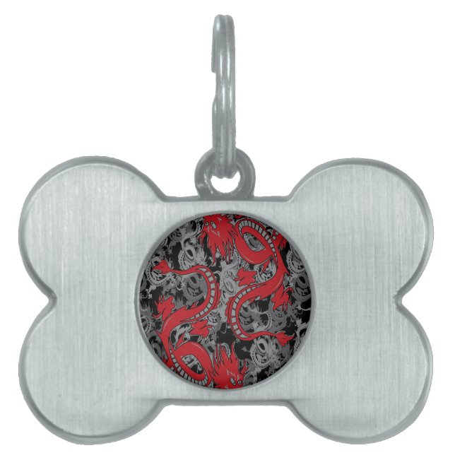 Ying Yang Red Dragons Pet ID Tag (Front)