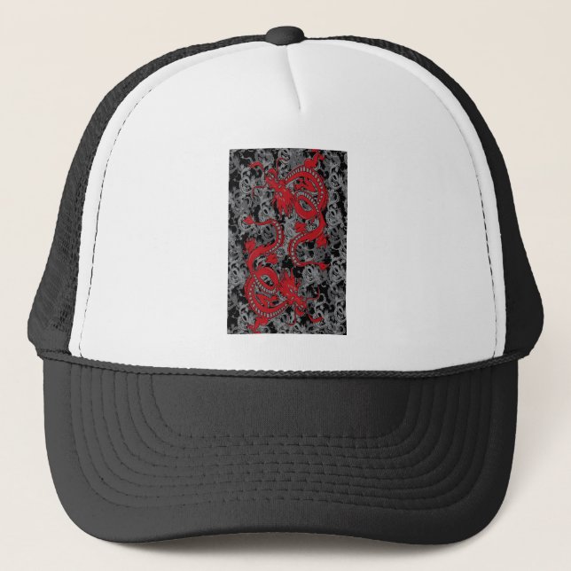 Ying Yang Red Dragons Trucker Hat (Front)
