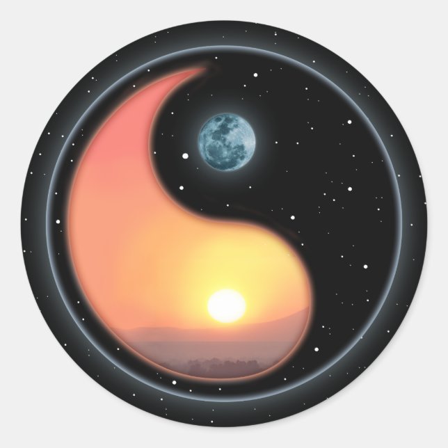 Ying Yang Sunset Classic Round Sticker (Front)