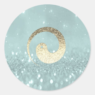 Ying Yang Symbol Balance Teal Gold Pace Spiritual Classic Round Sticker