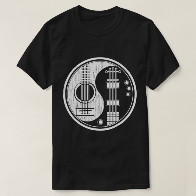 Ying Yang Tee Shirt Acoustic Guitar TShirt Rock st (Design Front)