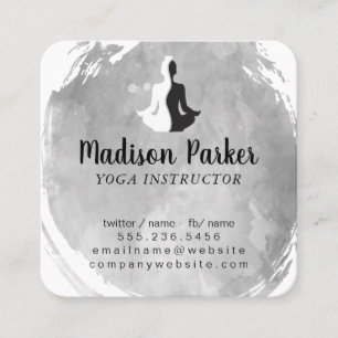 Ying Yang Yoga Pose Logo Watercolor Brushed Square Business Card