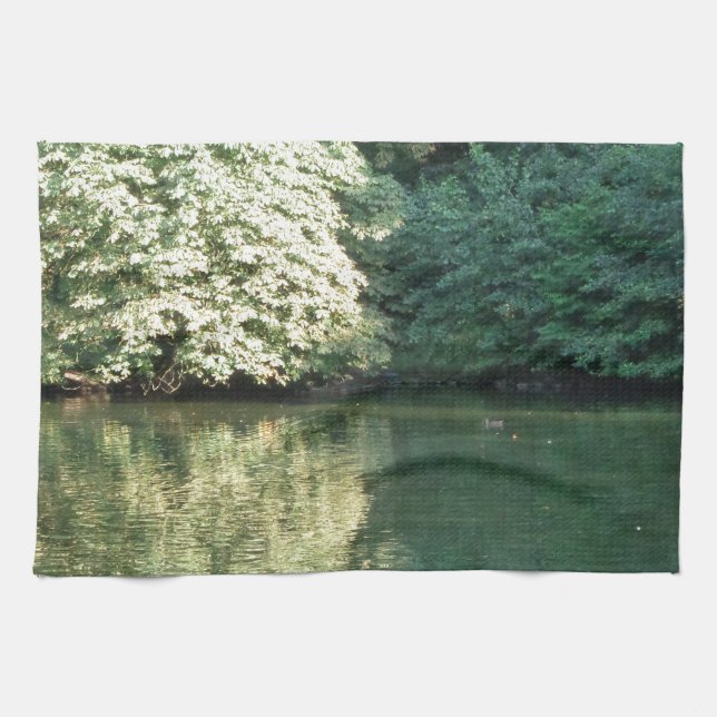YinYang, Dark and Light Trees reflected in lake Tea Towel (Horizontal)